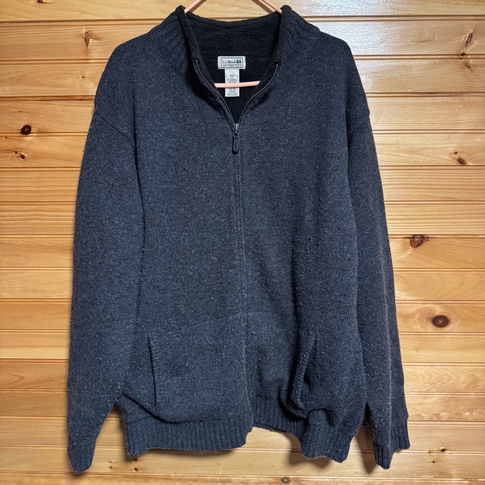 L.L. Bean Men's Dark Gray Zip-Up Sweater Lambs Wool XXL Regular